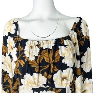 Old Navy Dark Floral Maxi Dress L Black White Brown Milkmaid Square Neck